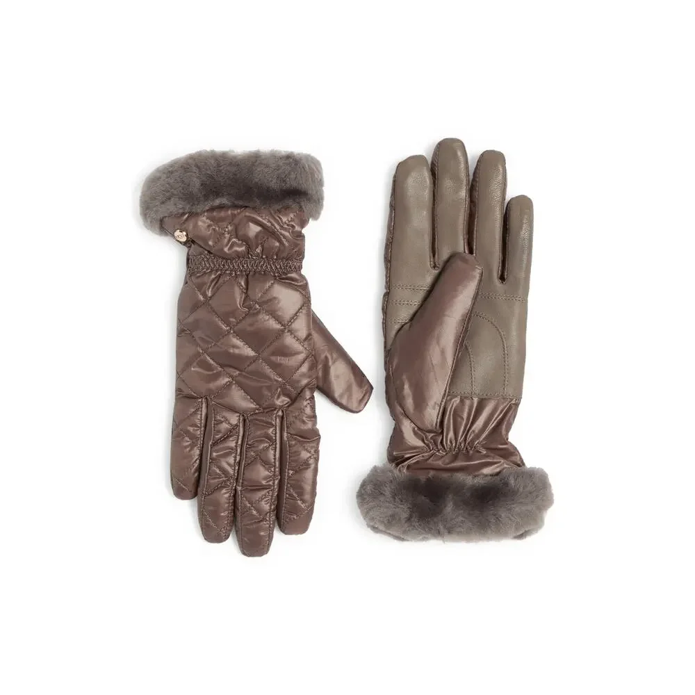 New UGG® Shearling-Trim Touchscreen Quilted Gloves Stormy Grey Women's Size S/M0
